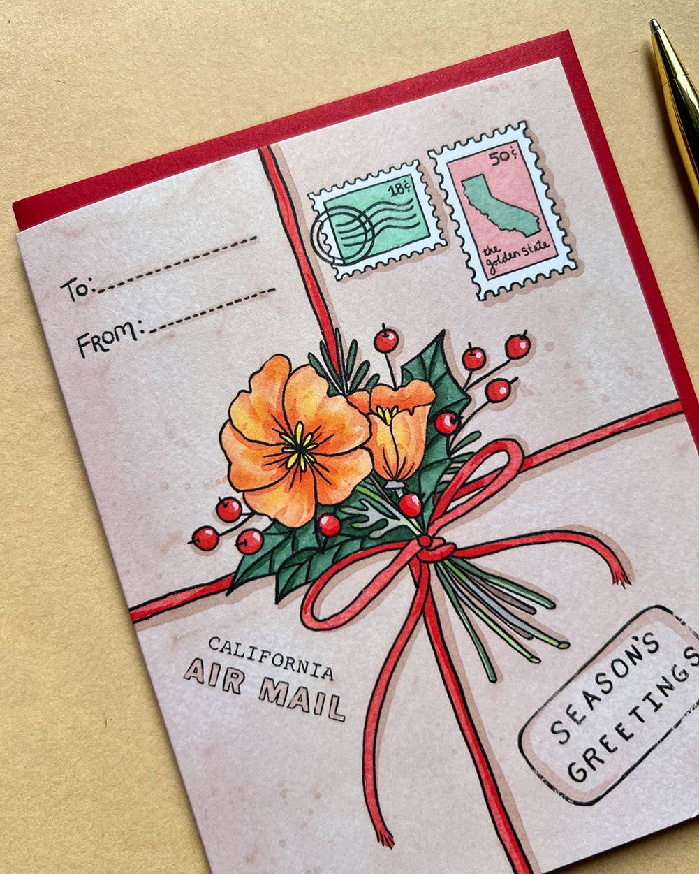 California Poppy Holiday Package Boxed Cards - Set of 6 - Dear John