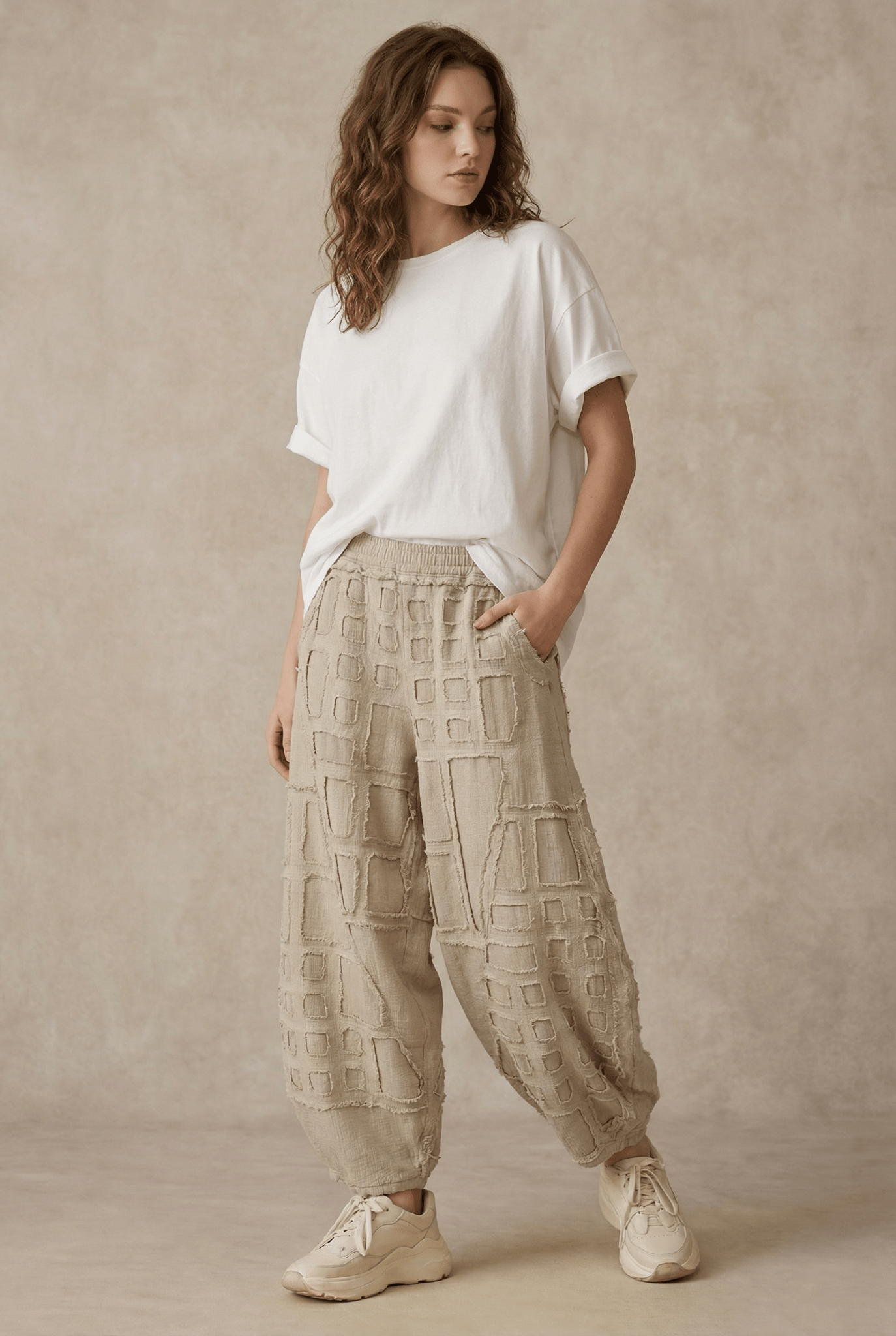 CASUAL BEIGE TEXTURED PANTS - Dear John
