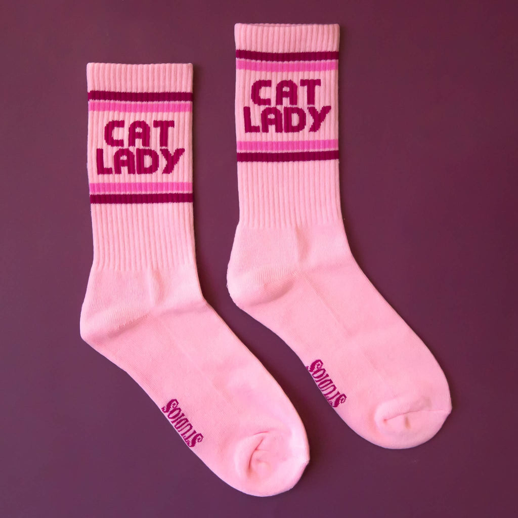 Cat Lady Striped Ribbed Crew Socks - Dear John