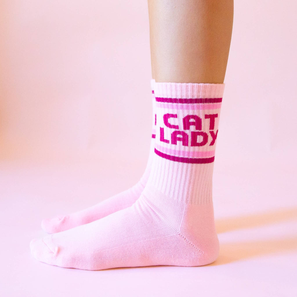 Cat Lady Striped Ribbed Crew Socks - Dear John