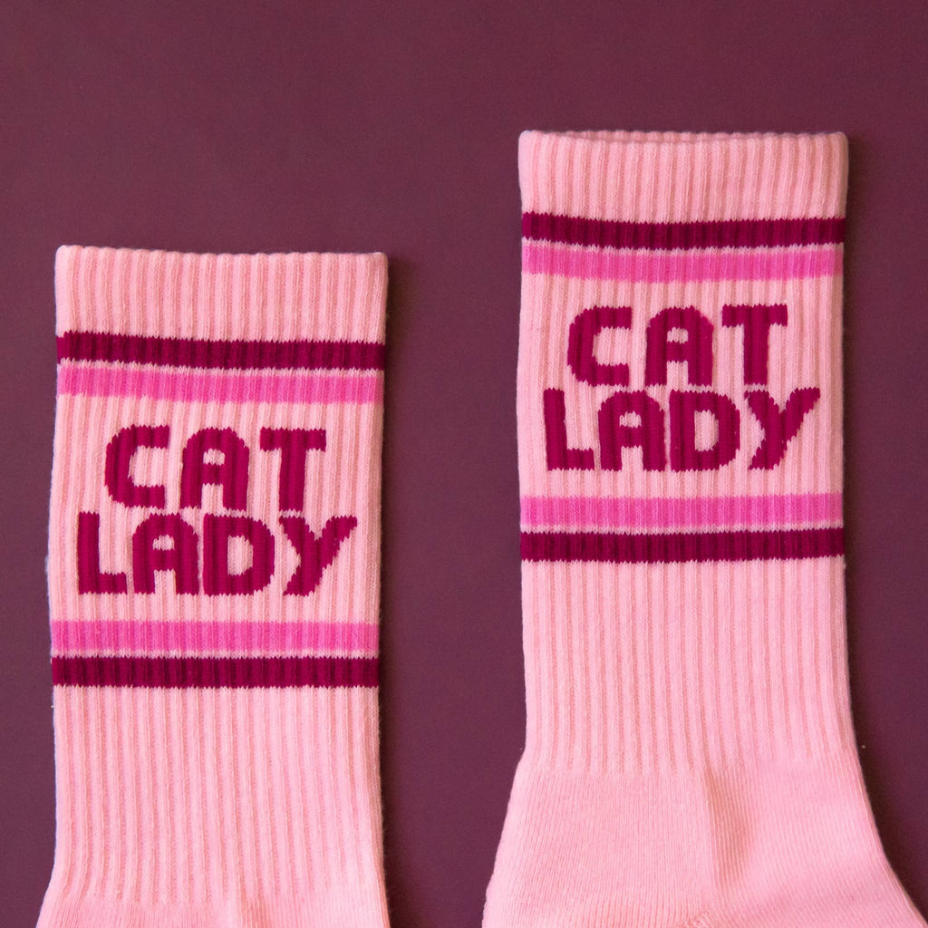 Cat Lady Striped Ribbed Crew Socks - Dear John