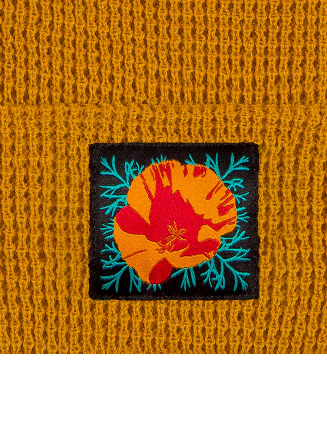 Poppy Flower Waffle Knit Beanie — Mustard