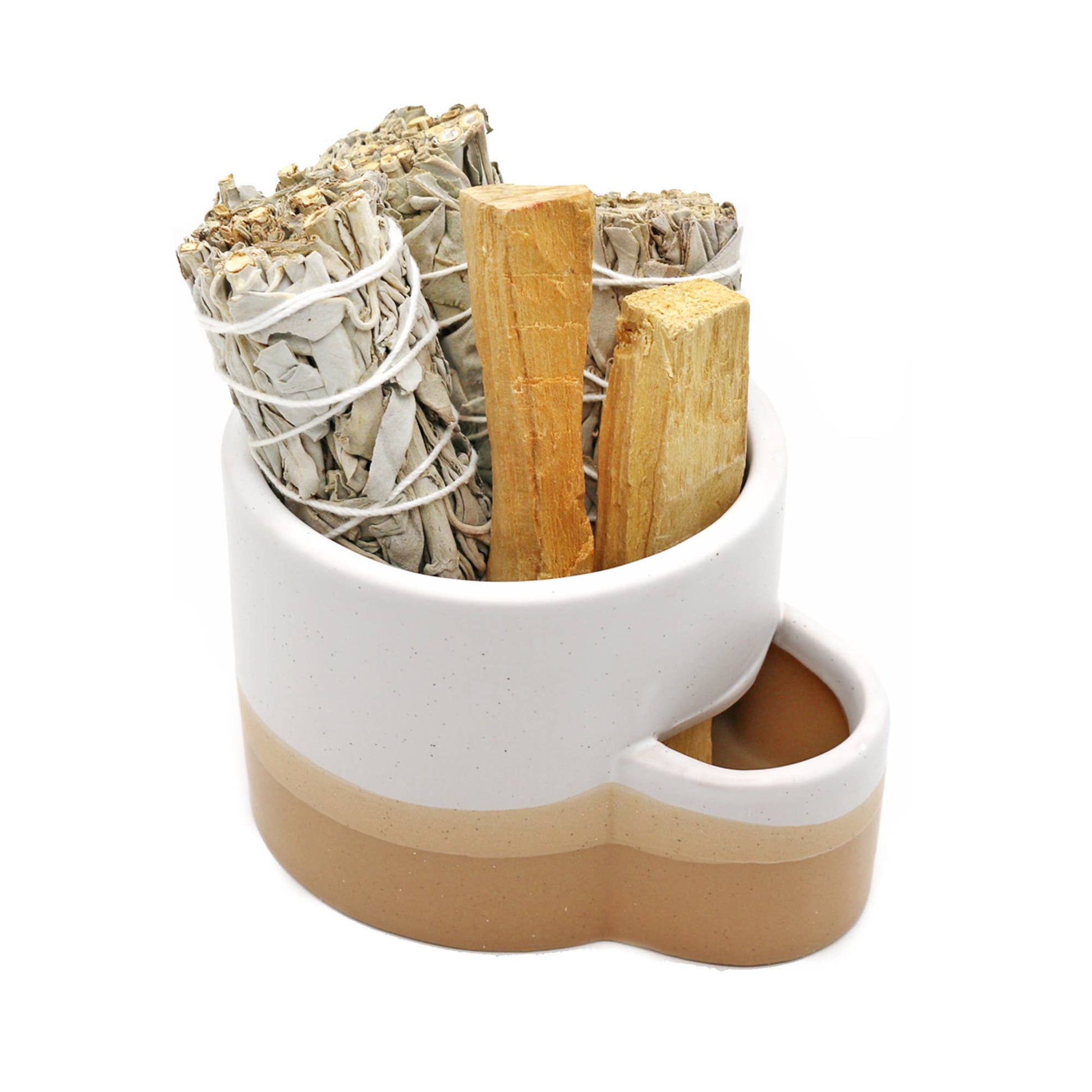 Ceramic Burner w/ Match Slot - White & Brown - Dear John