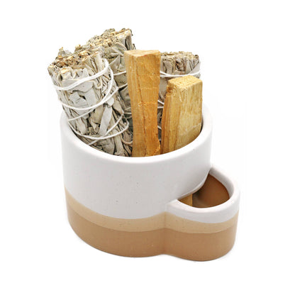 Ceramic Burner w/ Match Slot - White & Brown - Dear John