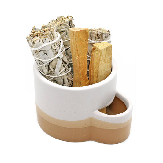 Ceramic Burner w/ Match Slot - White & Brown - Dear John