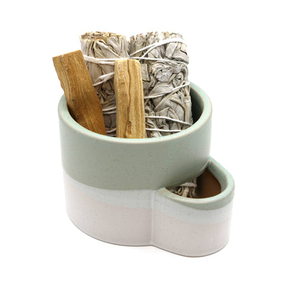 Ceramic Burner w/ Match Slot - White & Green - Dear John