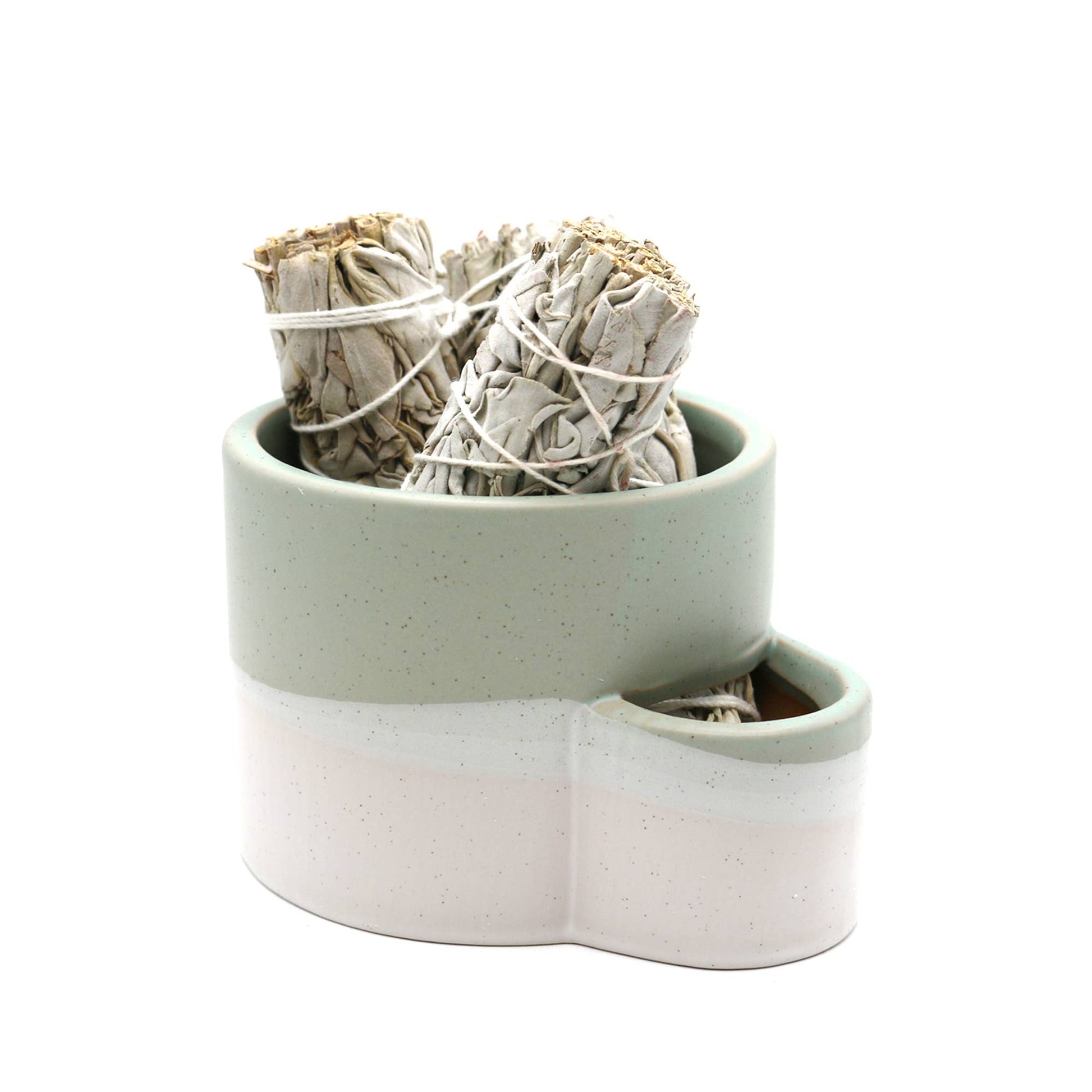 Ceramic Burner w/ Match Slot - White & Green - Dear John