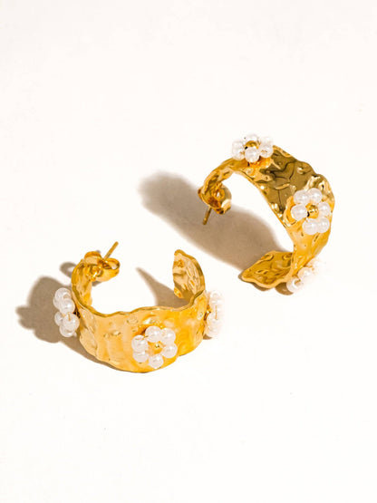 Charme 18K Gold Non - Tarnish Vintage Floral Hoop Earring - Dear John