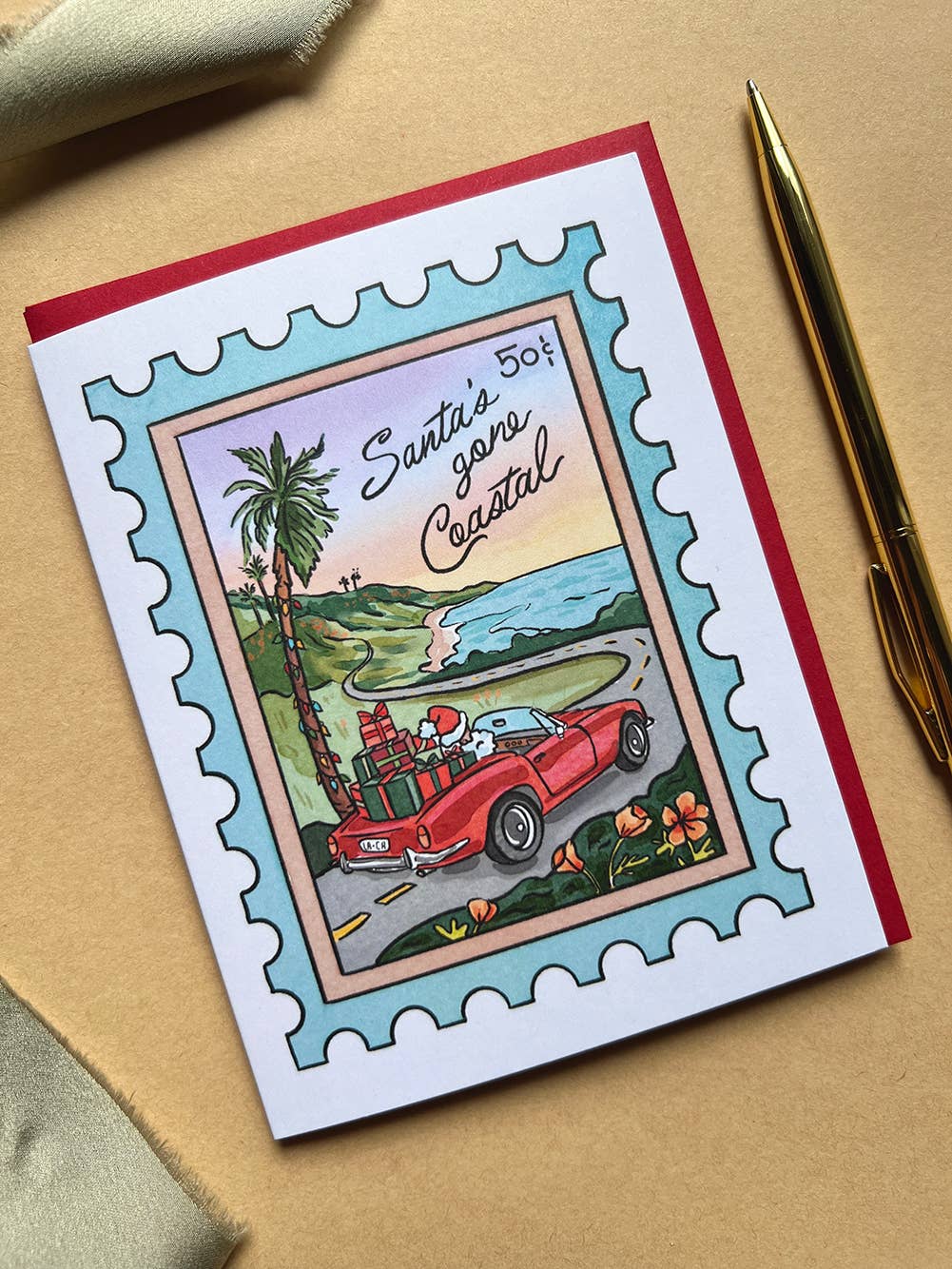 Coastal Santa California Christmas Boxed Cards - Set of 6 - Dear John
