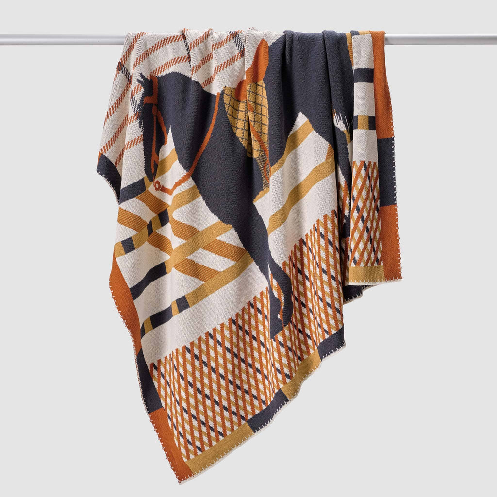 Cotton Sustainable Knit Patterned | Stripes Throw Blanket - Equestrian Cheval - Dear John