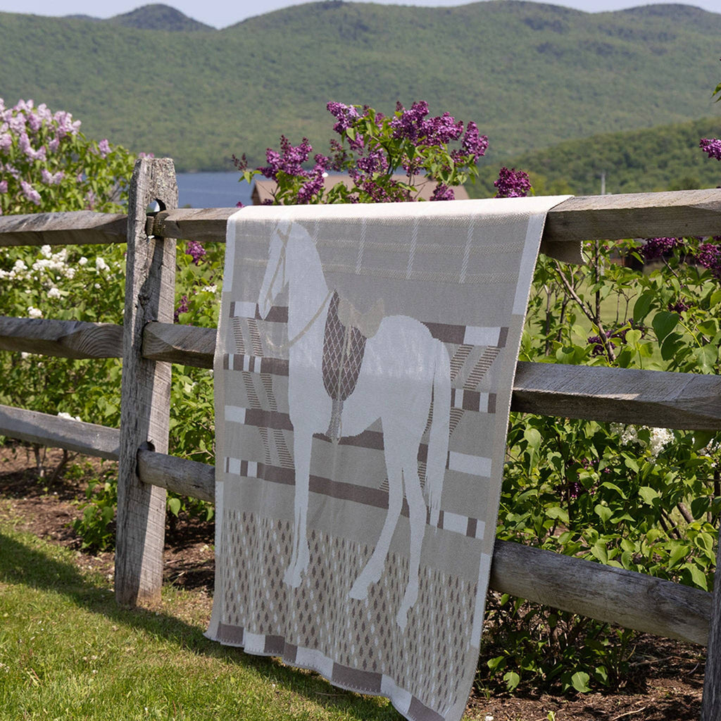 Cotton Sustainable Knit Patterned | Stripes Throw Blanket - Equestrian Cheval - Dear John