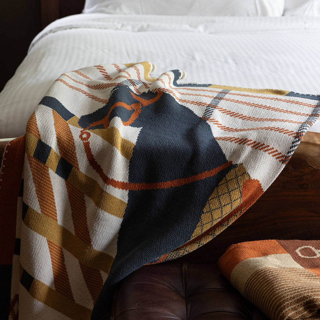 Cotton Sustainable Knit Patterned | Stripes Throw Blanket - Equestrian Cheval - Dear John