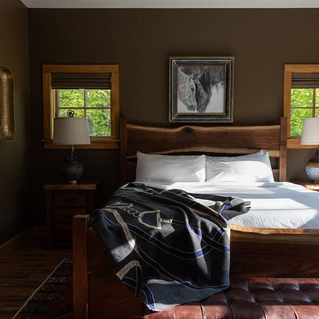 Cotton Sustainable Knit Patterned Throw Blanket - Equestrian Tack - Dear John