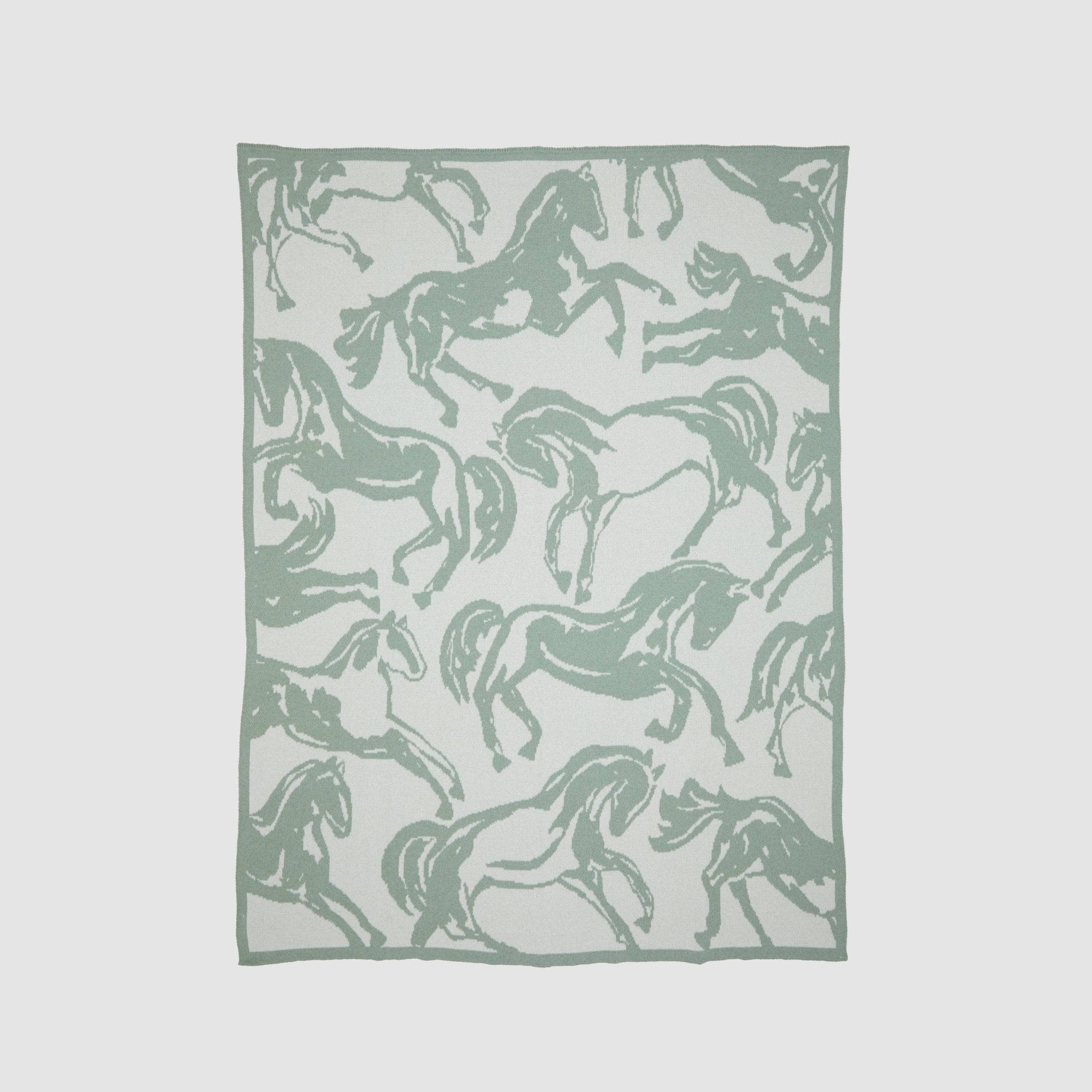 Cotton Sustainable Knit Throw Blanket - Equestrian Abstract Horse - Dear John