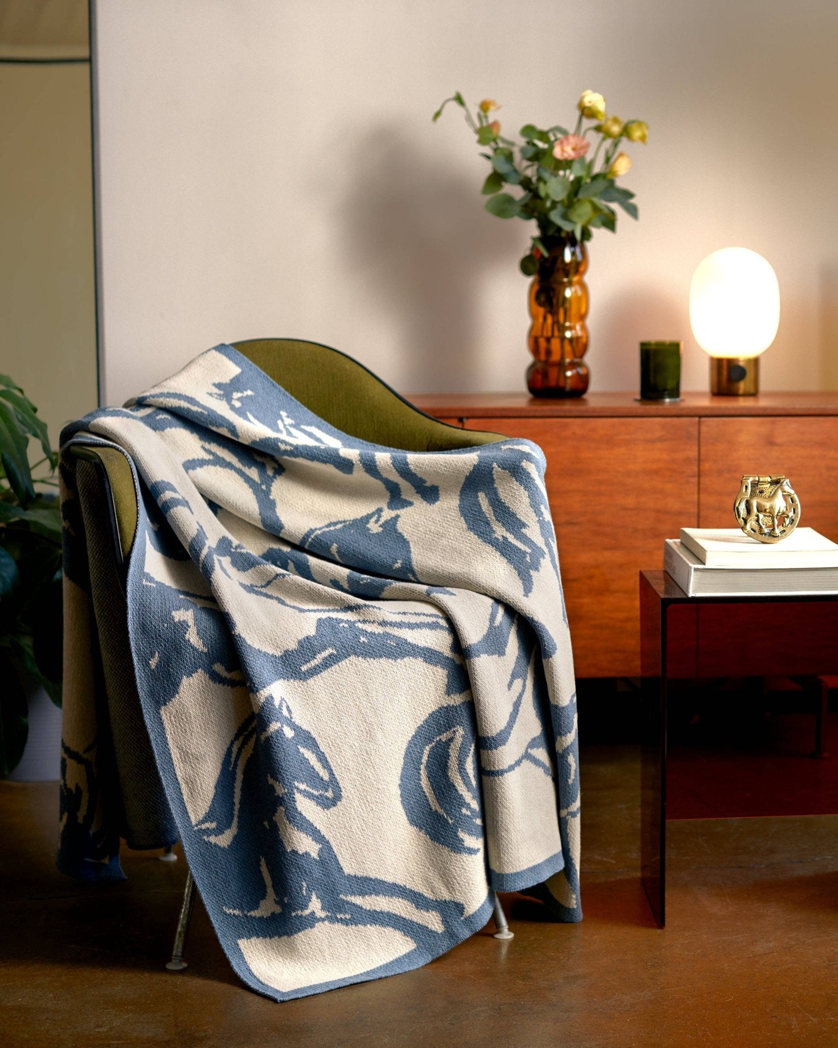 Cotton Sustainable Knit Throw Blanket - Equestrian Abstract Horse - Dear John