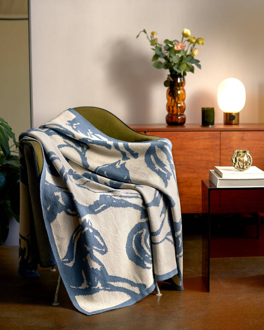 Cotton Sustainable Knit Throw Blanket - Equestrian Abstract Horse - Dear John
