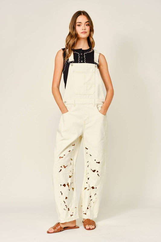 CUT OUT EMBROIDERED OVERALL JUMPSUIT - Dear John