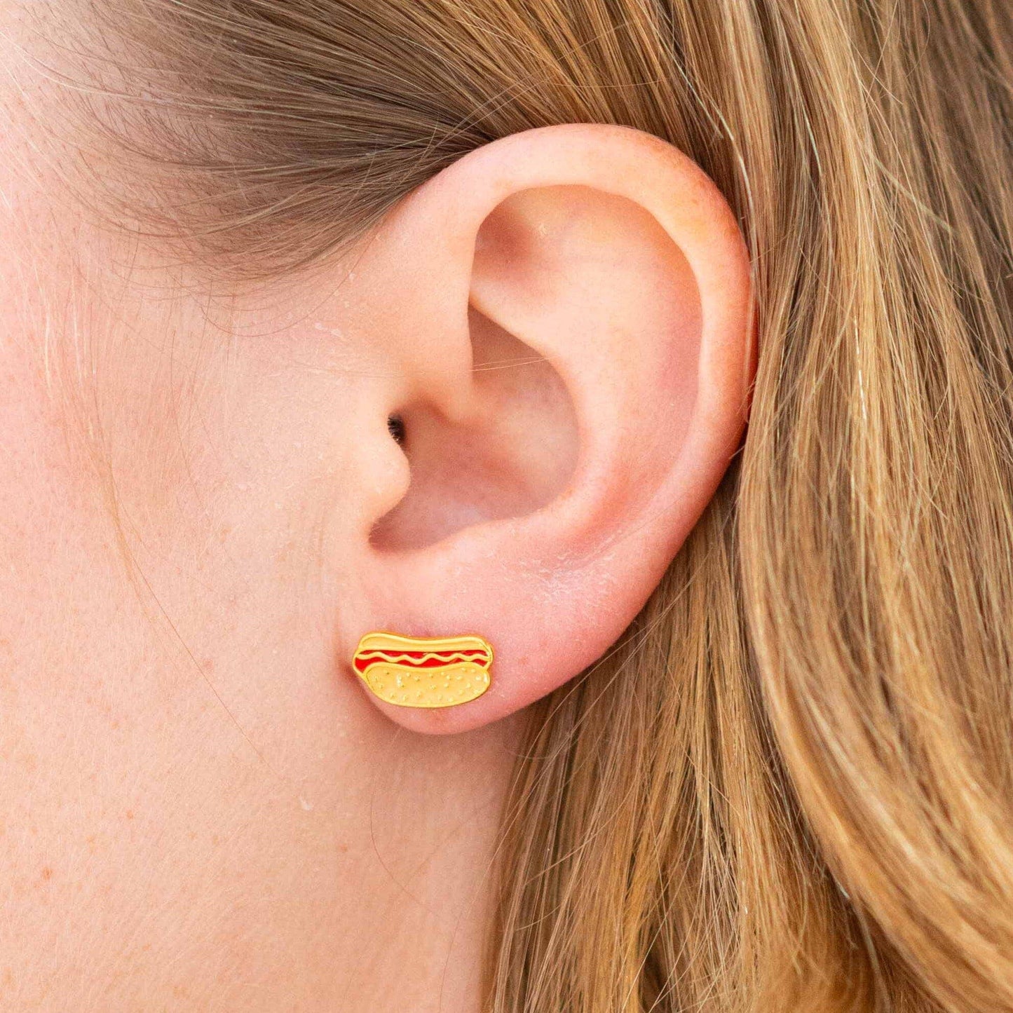 Hot Dog Enamel Earrings — Jenny Lemons