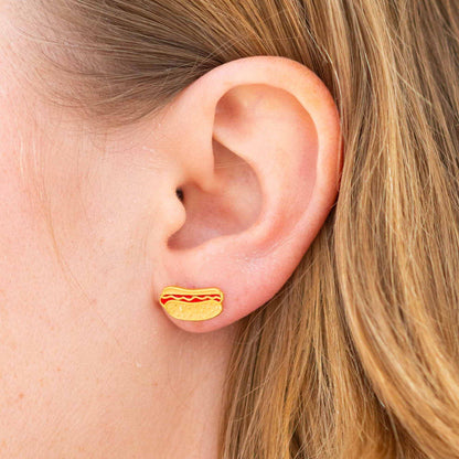 Hot Dog Enamel Earrings — Jenny Lemons