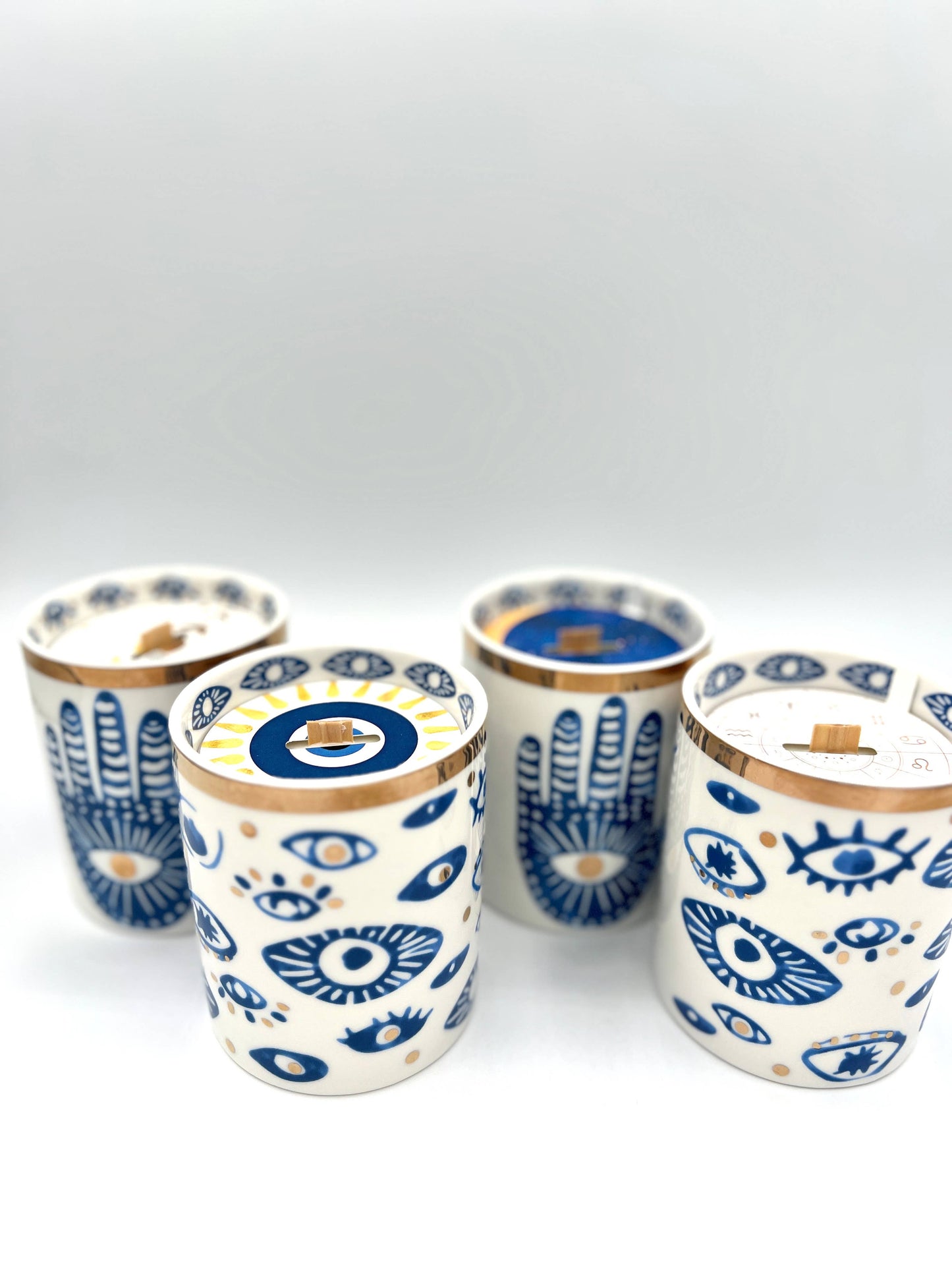 Gold & Blue White Ceramic Hamsa Scented Candle