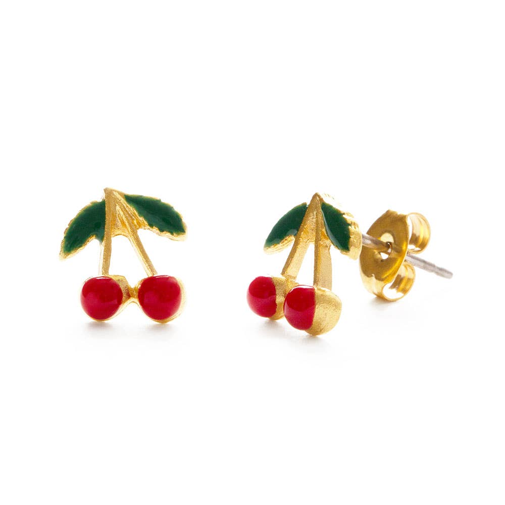 Cherry Stud Earrings — 90s Rockabilly Vintage Vibe (Made in USA)