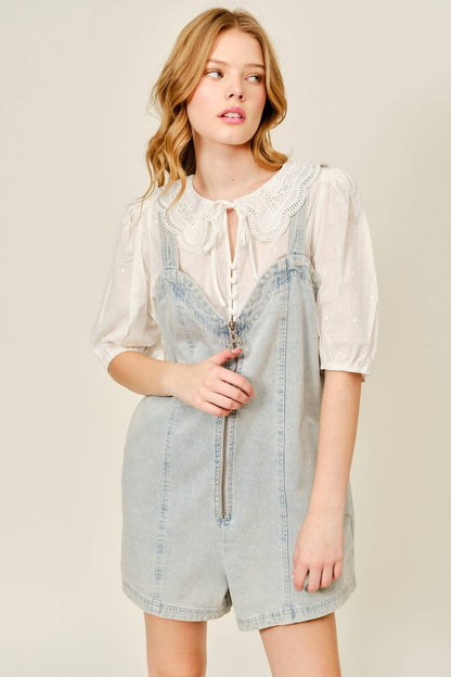 DENIM SLEEVELESS ROMPER WITH FRONT ZIPUP - Dear John