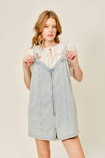 DENIM SLEEVELESS ROMPER WITH FRONT ZIPUP - Dear John