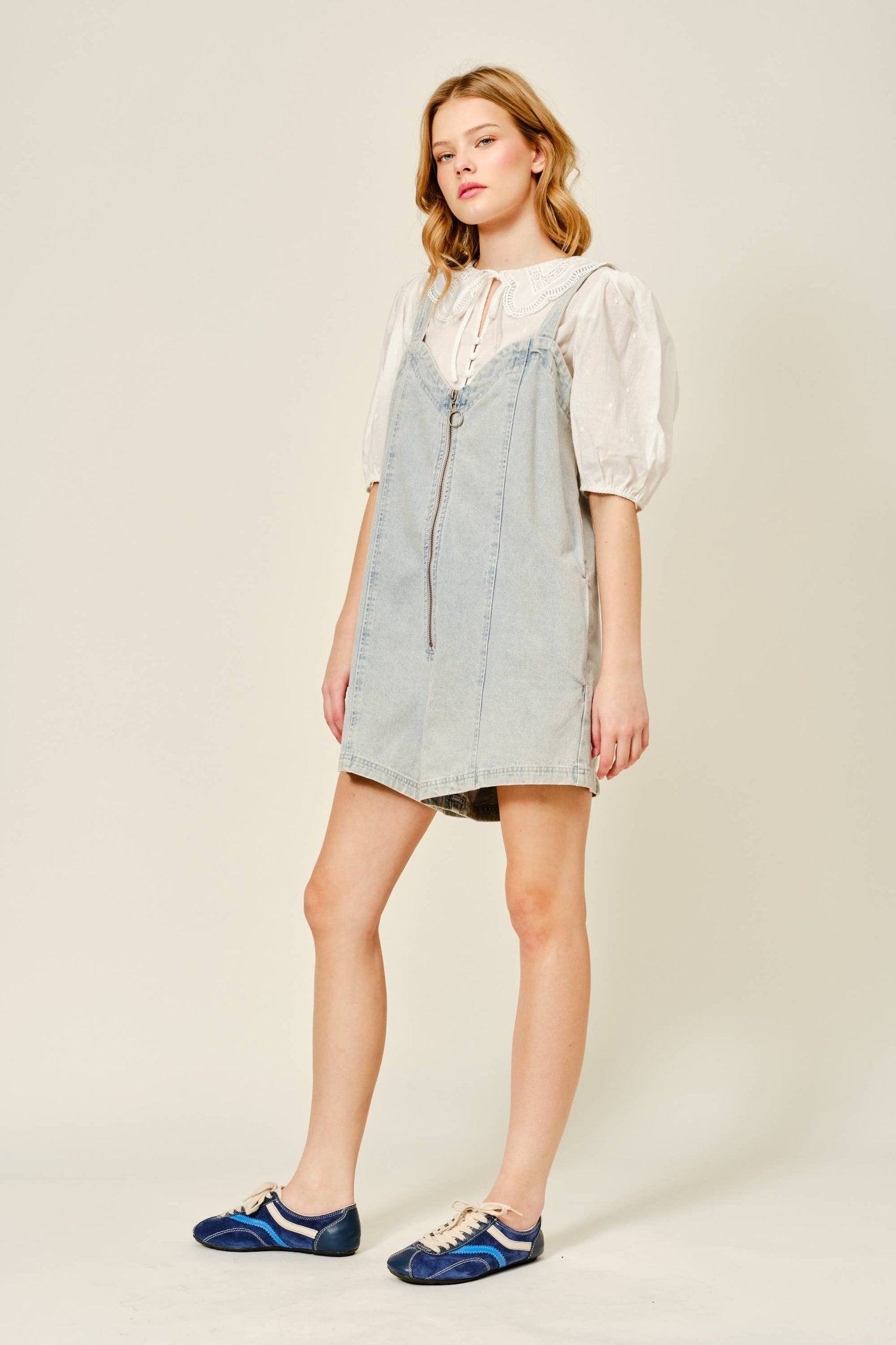 DENIM SLEEVELESS ROMPER WITH FRONT ZIPUP - Dear John
