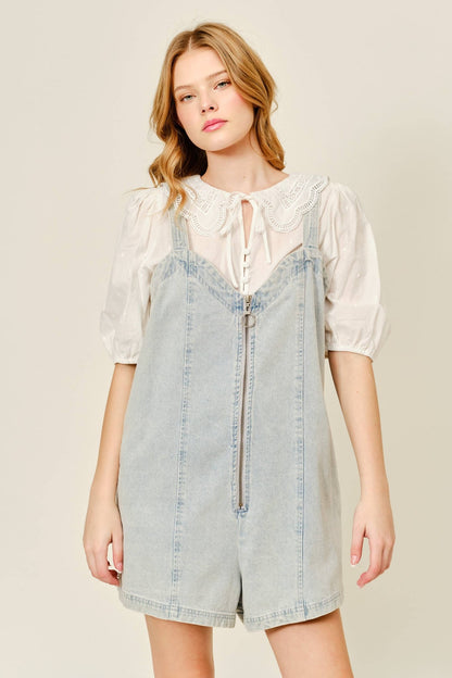 DENIM SLEEVELESS ROMPER WITH FRONT ZIPUP - Dear John