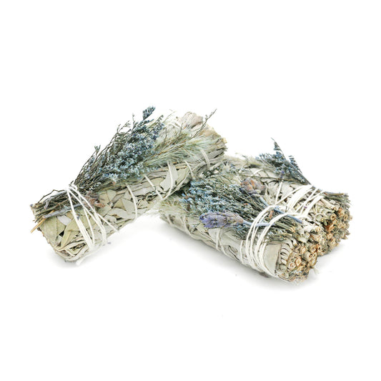 Designs by Deekay Inc. - 'Blue Bouquet' Floral White Sage Smudge Stick (4 in.) - Dear John