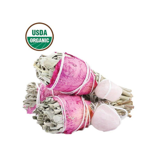 Designs by Deekay Inc. - Torch - White Sage w/ Rose Petals + Rose Quartz (4") - Dear John