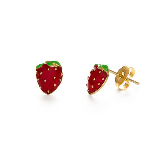Strawberry Stud Earrings — 14k Gold-Plated Brass (Lead & Nickel Free)