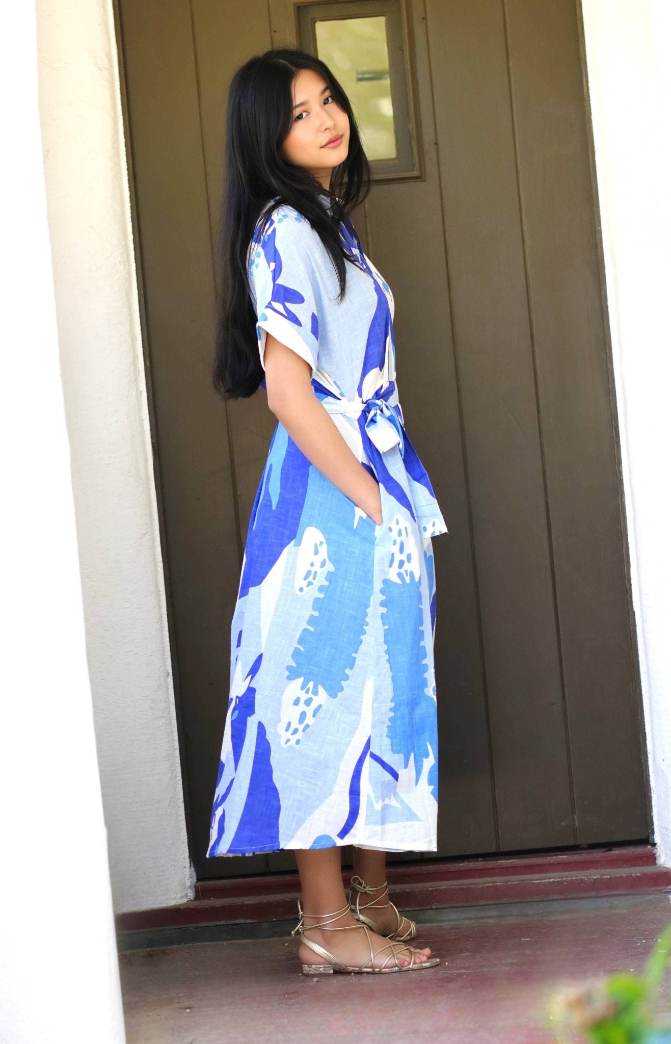 Dolma - Brigitte Abstract Print Dress Blue Multi  - Dear John