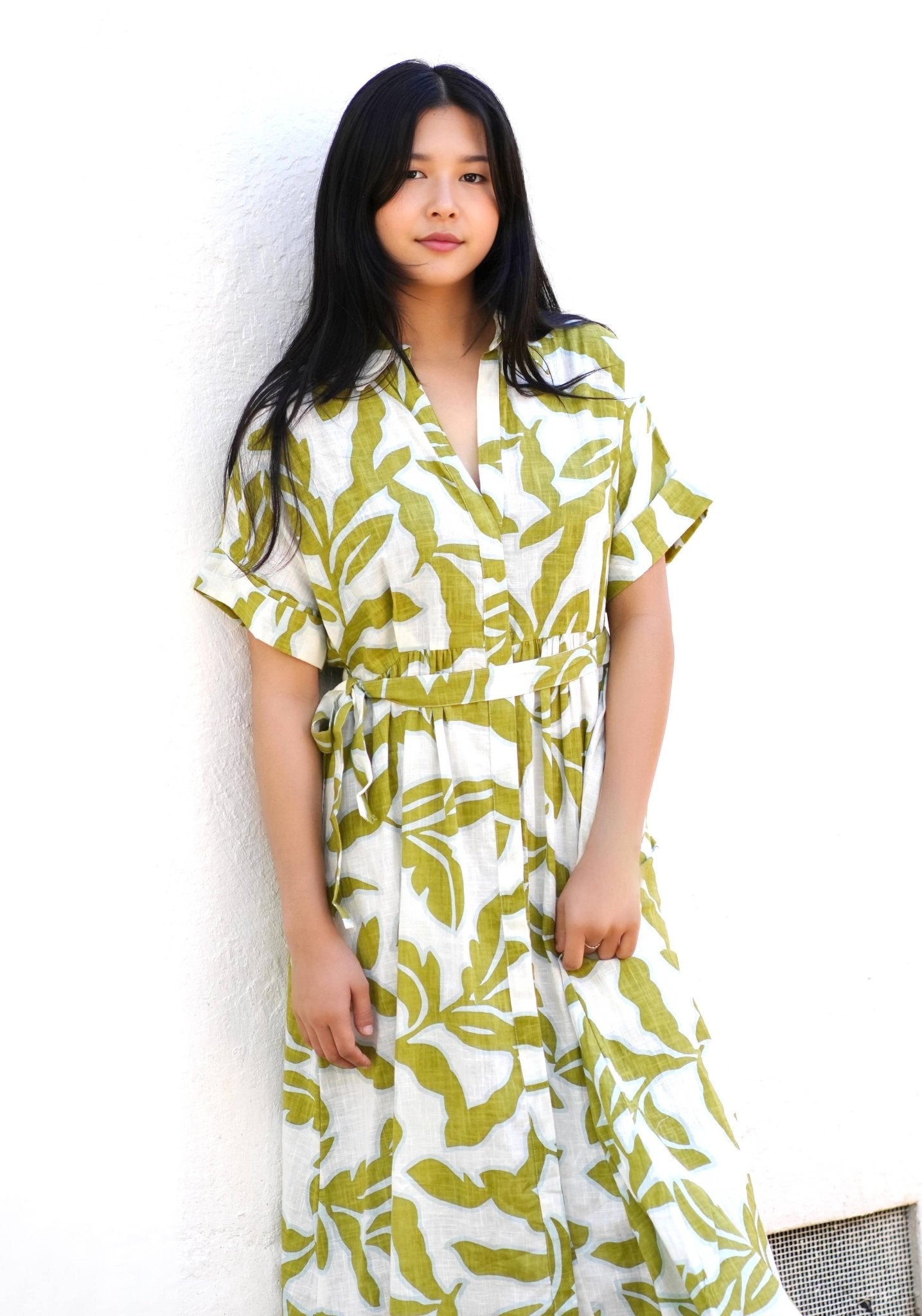 Dolma - Brigitte Abstract Print Dress Olive White - Dear John