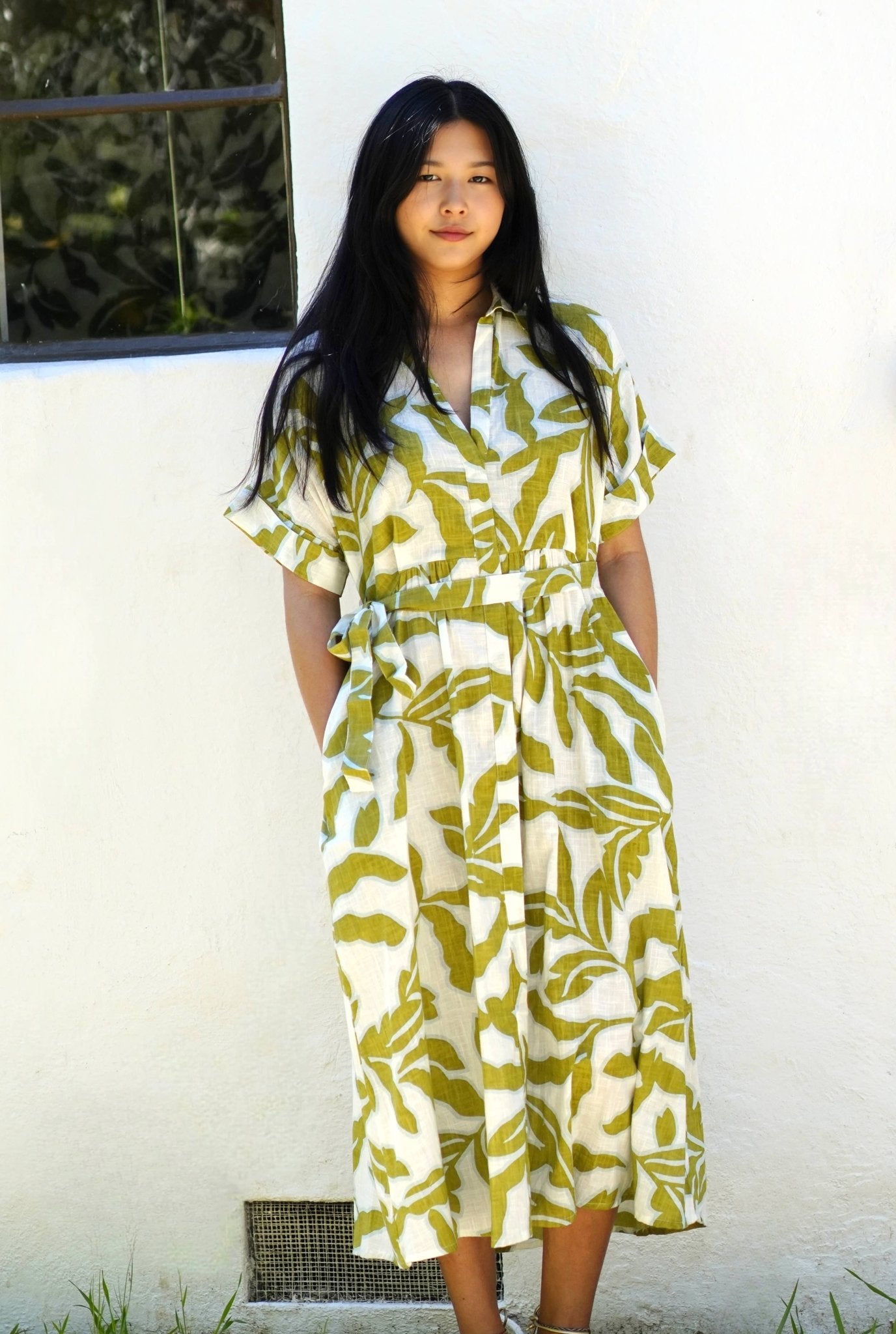 Dolma - Brigitte Abstract Print Dress Olive White - Dear John