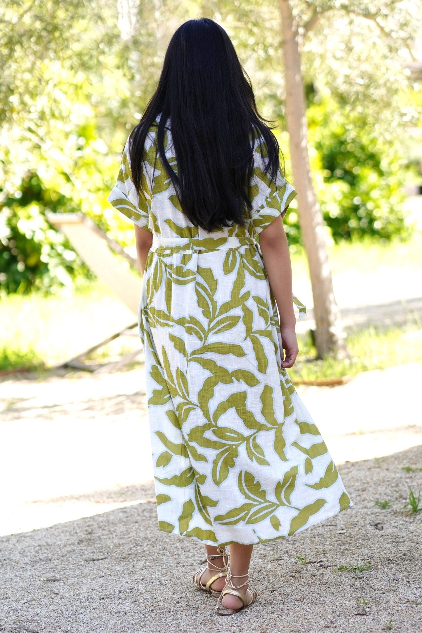 Dolma - Brigitte Abstract Print Dress Olive White - Dear John