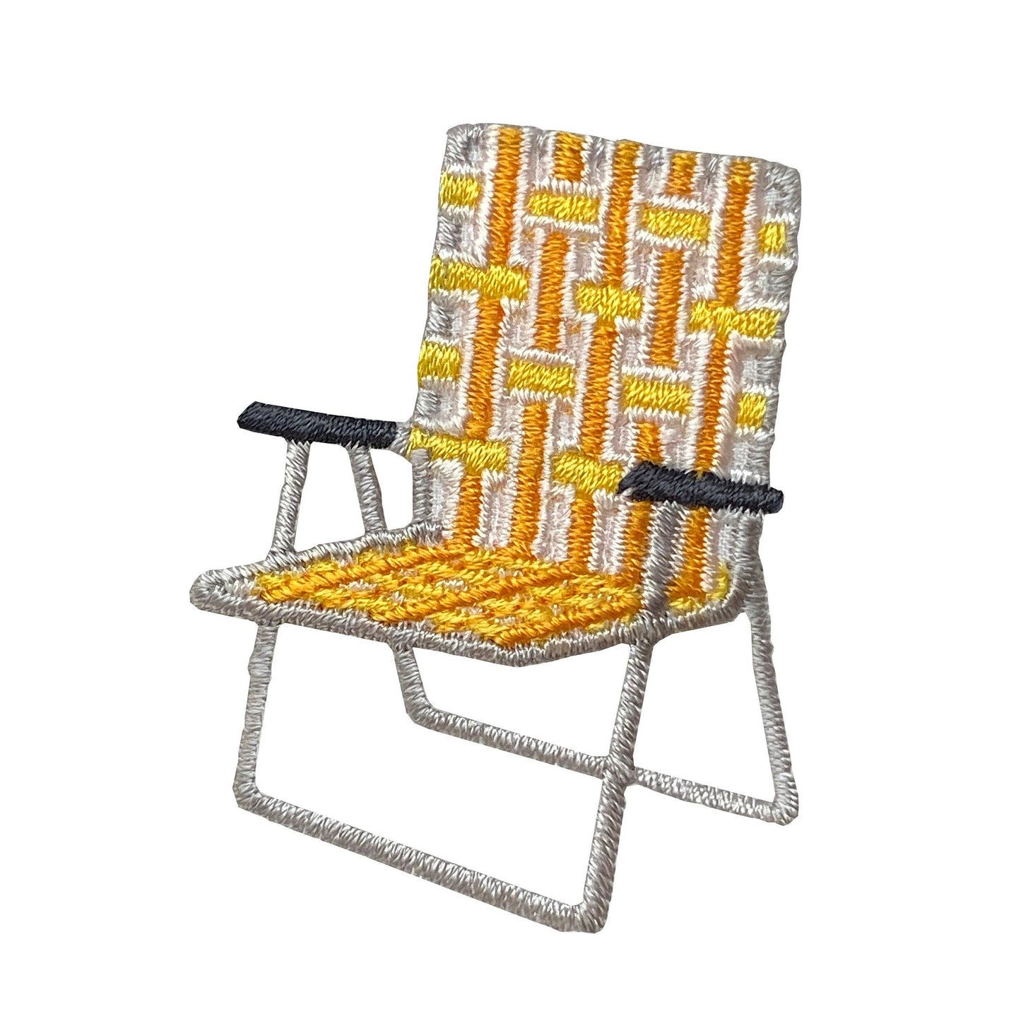Vintage Yellow Webbed Lawn Chair, Camping, Iron on Patch