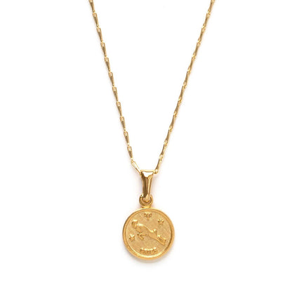 Tiny Zodiac Medallion Necklace — 14k Gold Over Brass (Singles)