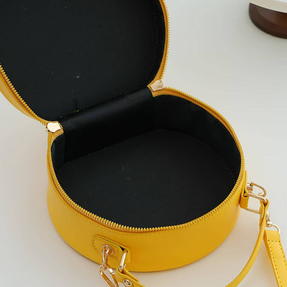Fashionable Y2K Lemon-Shaped Crossbody Bag for Women, Embroidered Geometric Pattern, with Adjustable Strap, Zipper Closure, Polyester Lined, Painted Edges, Messenger Style Shoulder Handbag