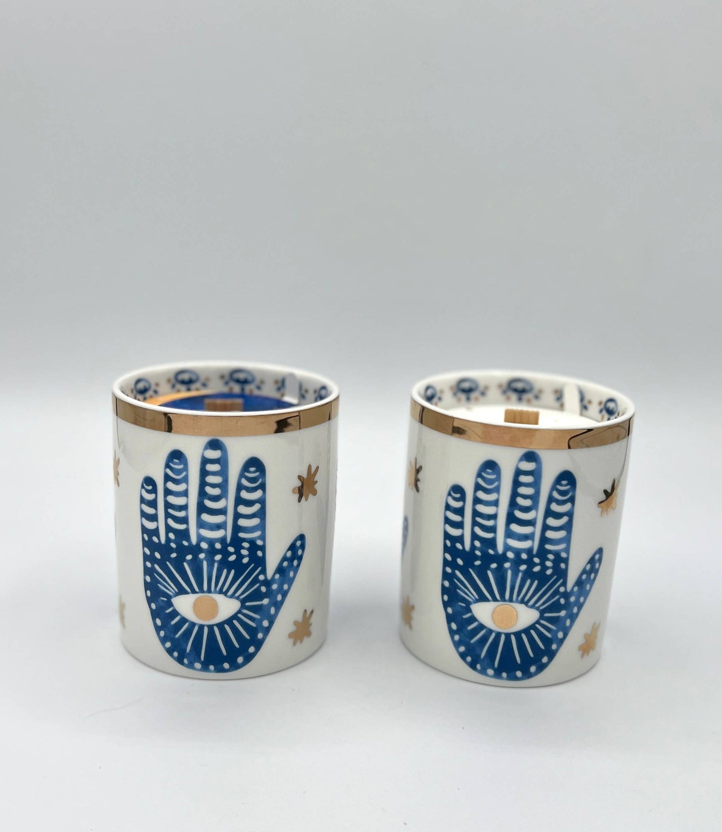 Gold & Blue White Ceramic Hamsa Scented Candle