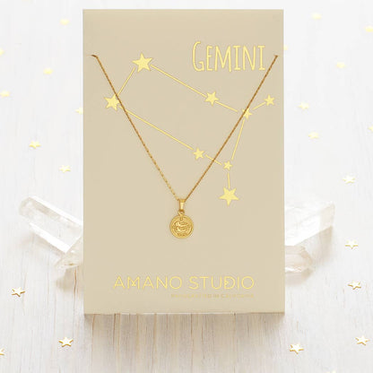 Tiny Zodiac Medallion Necklace — 14k Gold Over Brass (Singles)