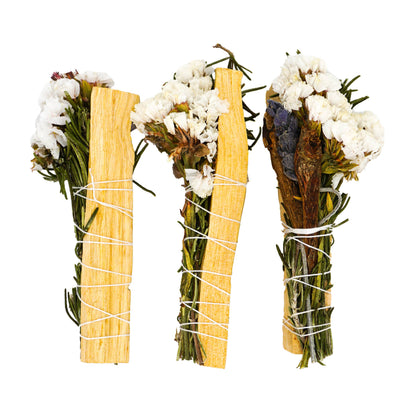 Palo Santo Smudge — Farm-Crafted Bundle with Lavender, Rosemary, Cinnamon & White Sinuata