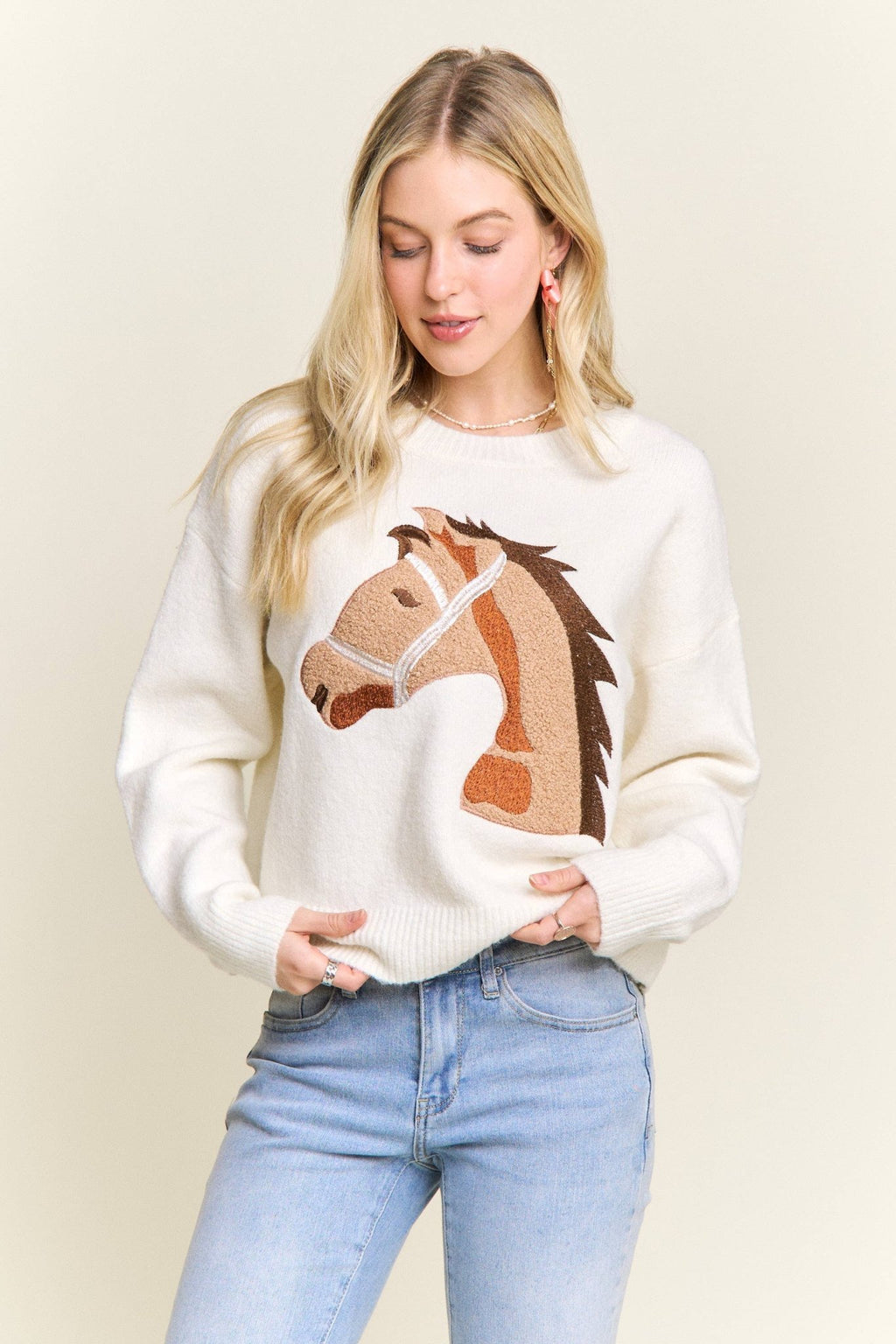EMBROIDERED HORSE FRONT KNIT SWEATER - Dear John