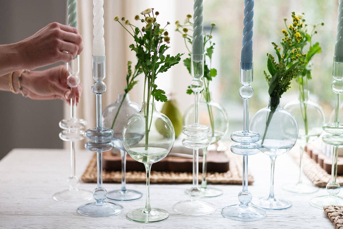 etúHOME - Clear Glass Candlestick Pair, Large - Dear John