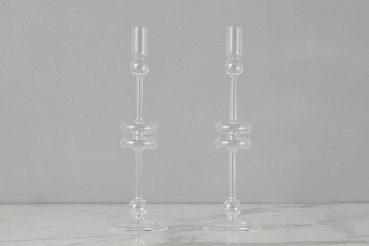 etúHOME - Clear Glass Candlestick Pair, Large - Dear John