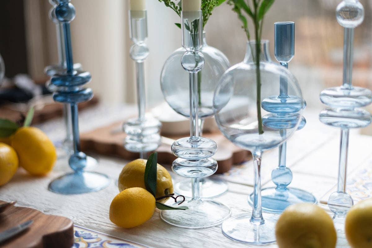 etúHOME - Denim Glass Candlestick Pair, Medium - Dear John