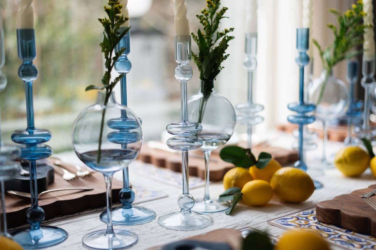 etúHOME - Denim Glass Candlestick Pair, Medium - Dear John