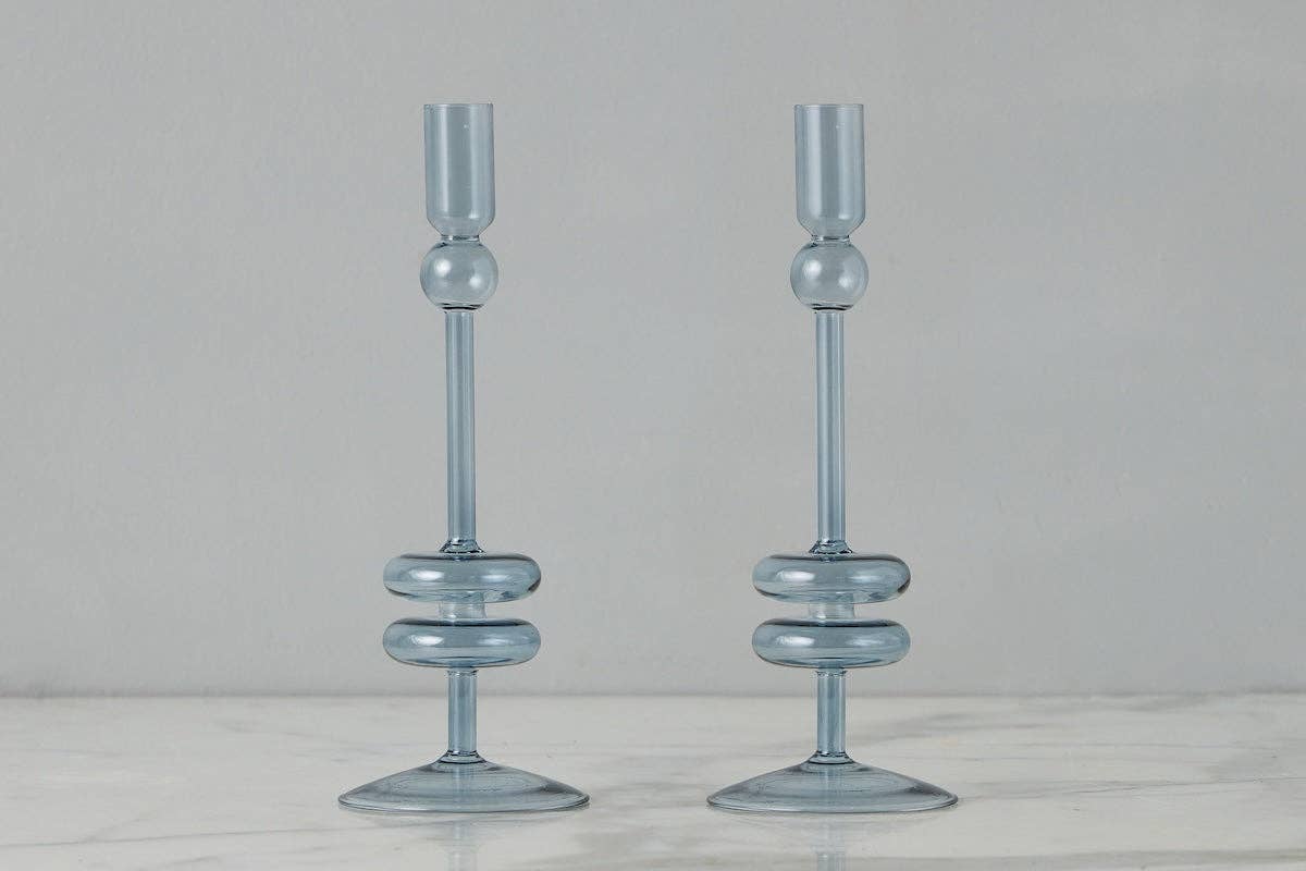 etúHOME - Denim Glass Candlestick Pair, Medium - Dear John
