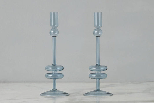 etúHOME - Denim Glass Candlestick Pair, Medium - Dear John
