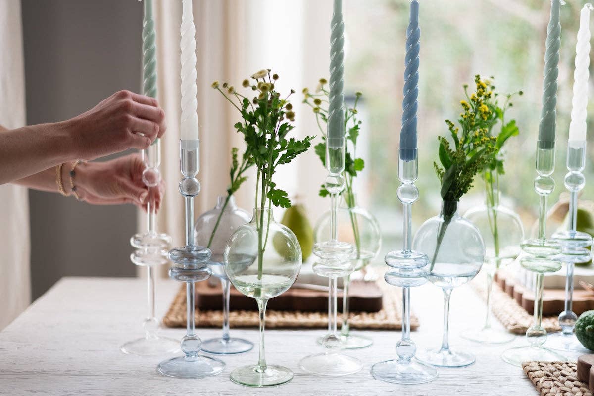 etúHOME - Denim Glass Candlestick Pair, Medium - Dear John